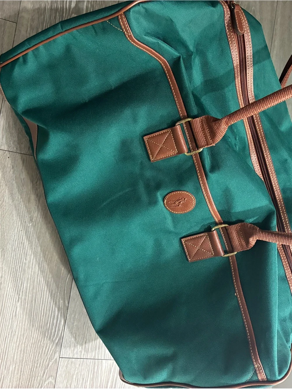 Polo Ralph Lauren Green Canvas Large Duffel with Leather Brown Trim